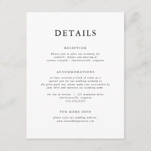 Elegante Zwart & Wit Moderne Klassieker Informatiekaartje