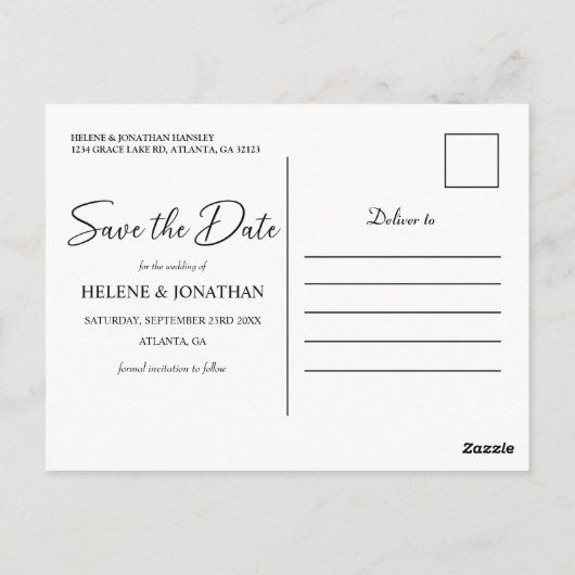 Elegante zwart-wit moderne minimalistische bruilof briefkaart (Achterkant)