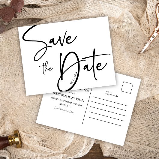 Elegante zwart-wit moderne minimalistische bruilof briefkaart