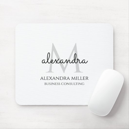Elegante Zwart-Wit Moderne Monogram Naam Muismat (Met muis)