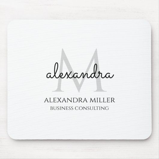 Elegante Zwart-Wit Moderne Monogram Naam Muismat (Voorkant)