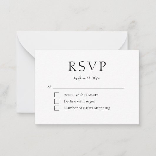 Elegante zwart-wit moderne RSVP-kaart Notitiekaartje (Voorkant)