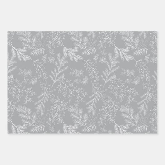 Elegante zwart-wit monochrome winter botanicals inpakpapier vel (Voorkant 3)