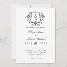 Elegante zwart-wit monogram blad kuif bruiloft