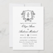 Elegante zwart-wit monogram blad kuif bruiloft kaart (Voorkant)