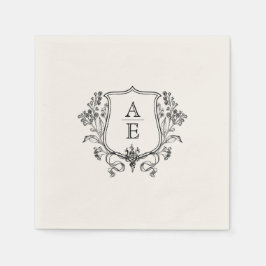 Elegante zwart-wit monogram blad kuif bruiloft servet