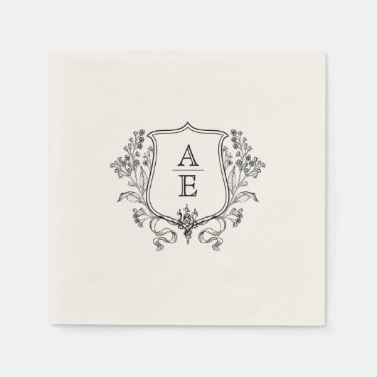 Elegante zwart-wit monogram blad kuif bruiloft servet (Voorkant)
