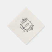 Elegante zwart-wit monogram blad kuif bruiloft servet (Hoek)