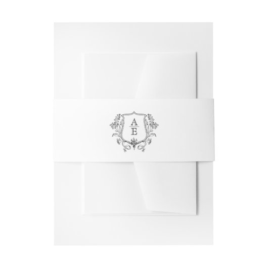 Elegante zwart-wit monogram blad kuif bruiloft uitnodigingen wikkel (Voorkant Voorbeeld)