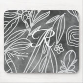 Elegante Zwart-Wit Monogram Bladeren Tekening Muismat (Voorkant)