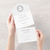 Elegante zwart-wit monogram bruiloft all in one uitnodiging (Afscheurbaar)