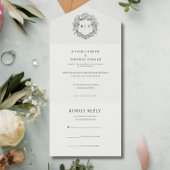 Elegante zwart-wit monogram bruiloft all in one uitnodiging