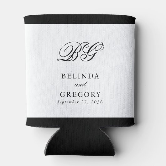 Elegante zwart wit monogram bruiloft gunst blikjeskoeler (Achterkant)