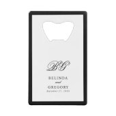 Elegante zwart wit monogram bruiloft gunst creditkaart flessenopener (Voorkant)