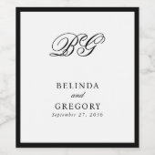 Elegante zwart wit monogram bruiloft gunst wijn etiket (Enkel label)