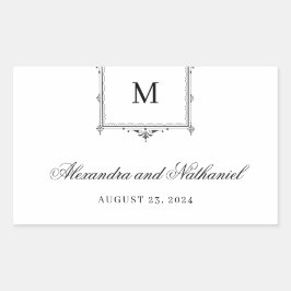 Elegante zwart-wit  Monogram bruiloft Rechthoekige Sticker