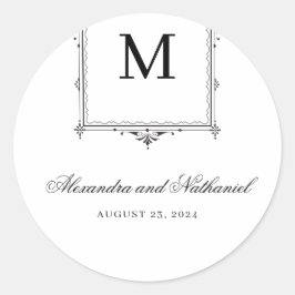 Elegante zwart-wit  Monogram bruiloft Ronde Sticker