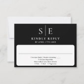 Elegante zwart-wit monogram bruiloft RSVP kaartje (Voorkant)
