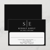 Elegante zwart-wit monogram bruiloft RSVP kaartje (Voorkant / Achterkant)