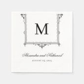 Elegante zwart-wit  Monogram bruiloft Servet (Voorkant)
