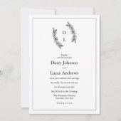 Elegante zwart-wit monogram bruiloft uitnodiging (Voorkant)