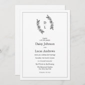 Elegante zwart-wit monogram bruiloft uitnodiging (Voorkant / Achterkant)