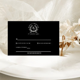 Elegante zwart/wit Monogram Crest bruiloft RSVP Kaartje