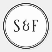 Elegante zwart-wit monogram envelopzegel ronde sticker (Voorkant)