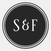 Elegante zwart-wit monogram envelopzegel ronde sticker (Voorkant)