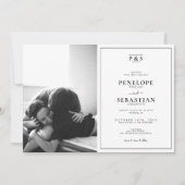 Elegante zwart-wit monogram foto bruiloft kaart (Voorkant)