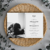 Elegante zwart-wit monogram foto bruiloft kaart