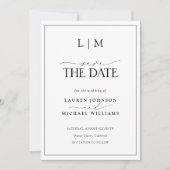 Elegante zwart-wit monogram foto bruiloft save the date (Voorkant)