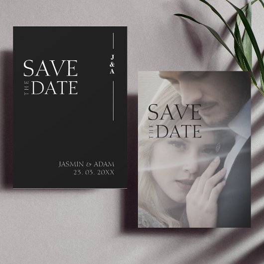 Elegante zwart-wit monogram fotobruiloft save the date