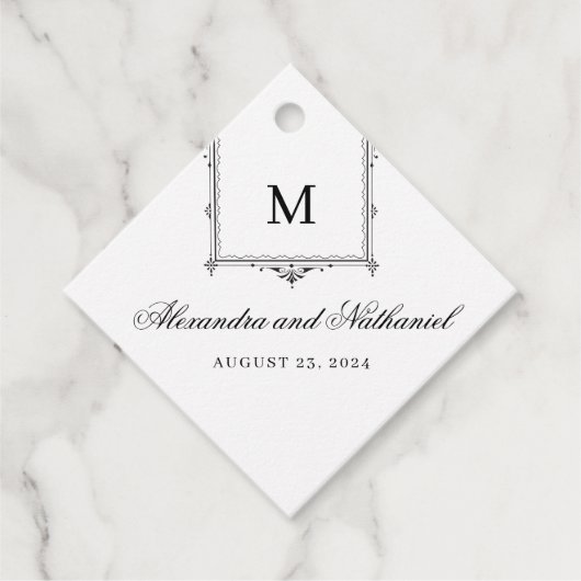 Elegante zwart-wit Monogram Gift Labels (Voorkant)