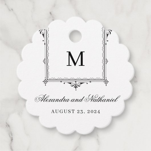 Elegante zwart-wit  Monogram Gift Labels (Voorkant)