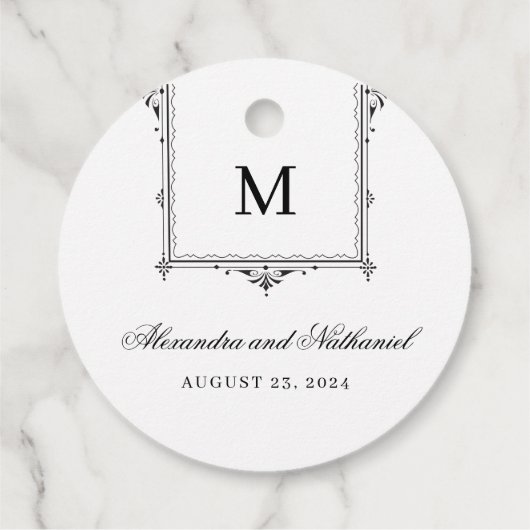 Elegante zwart-wit  Monogram Gift Labels (Achterkant)
