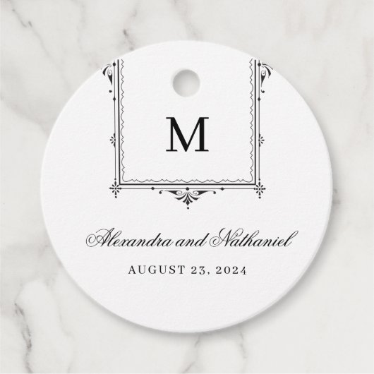 Elegante zwart-wit Monogram Gift Labels (Voorkant)