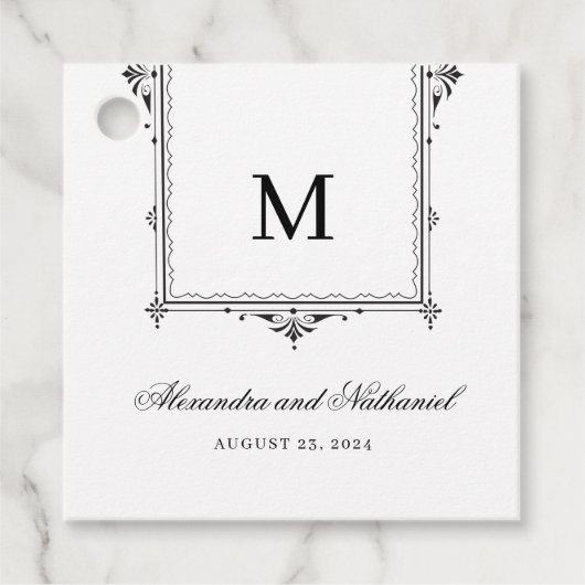 Elegante zwart-wit Monogram Gift Labels (Voorkant)