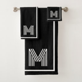 Elegante zwart-wit monogram initiaal bad handdoek