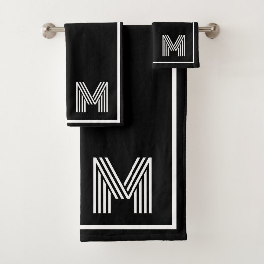 Elegante zwart-wit monogram initiaal bad handdoek (Insitu)