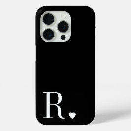 Elegante zwart-wit monogram initiaal iPhone 15 pro case