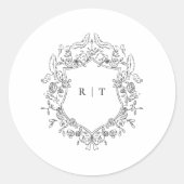 Elegante zwart-wit Monogram Initialen Bruiloft Ronde Sticker (Voorkant)