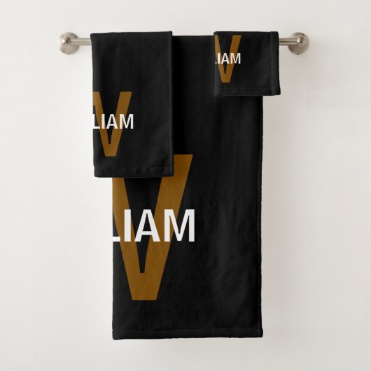 Elegante Zwart&Wit Monogram naam Bad Handdoek (Insitu)