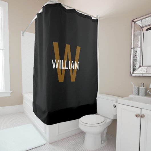 Elegante Zwart&Wit Monogram naam Douchegordijn (In situ)