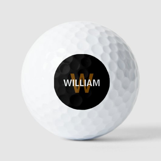 Elegante Zwart&Wit Monogram naam Golfballen (Voorkant)