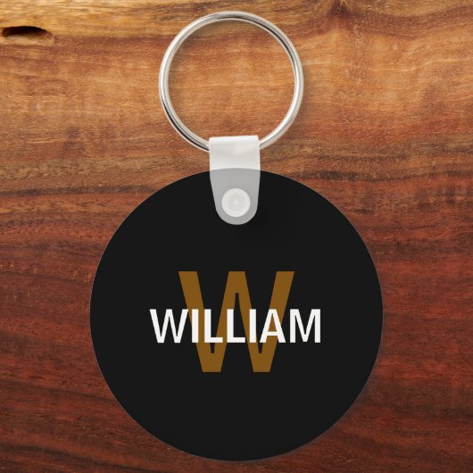Elegante Zwart&Wit Monogram naam Sleutelhanger (Voorkant)