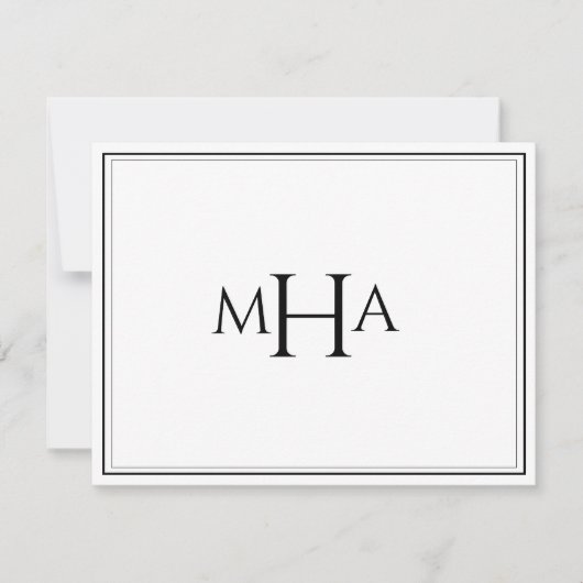 Elegante zwart-wit monogram plat bedankkaart (Voorkant)