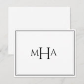 Elegante zwart-wit monogram plat bedankkaart (Voorkant / Achterkant)