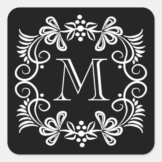 Elegante zwart-wit monogram Stickers (Voorkant)