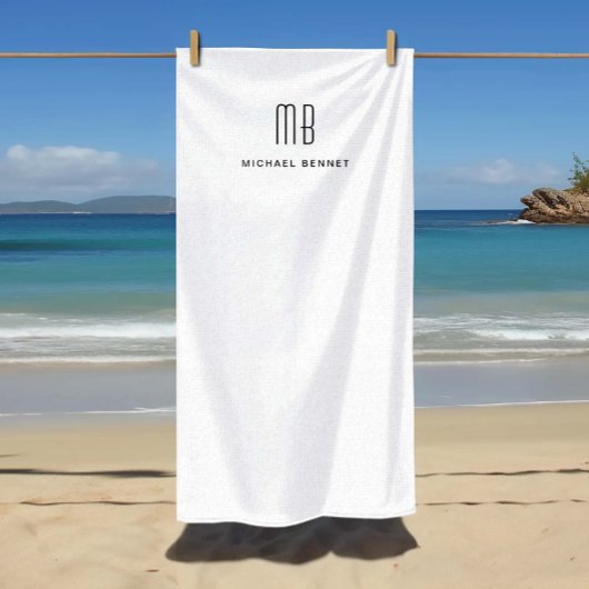 Elegante zwart-wit monogram strandlaken